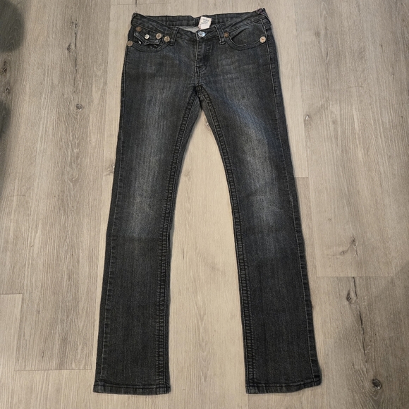 True Religion Denim - True Religion Dark Wash Straight Bejeweled Jeans Sz 29